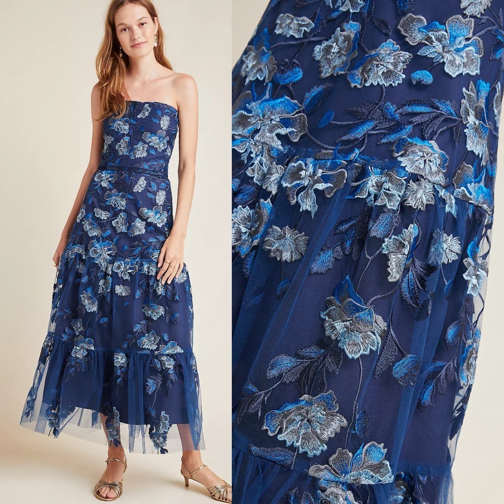 NWT Shoshanna Anthropologie Silas Embroidered Maxi‎ Dress 6 Strapless